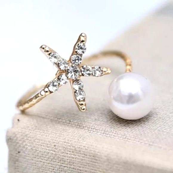 pearl and star fish Jewelry - Sparkly Fun Cocktail Statement Ring Starfish Pearl